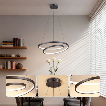 Brilagi - Lustre LED dimerizável em cabo TWISTER LED/48W/230V 3000-6000K diâmetro 50 cm preto + controlo remoto