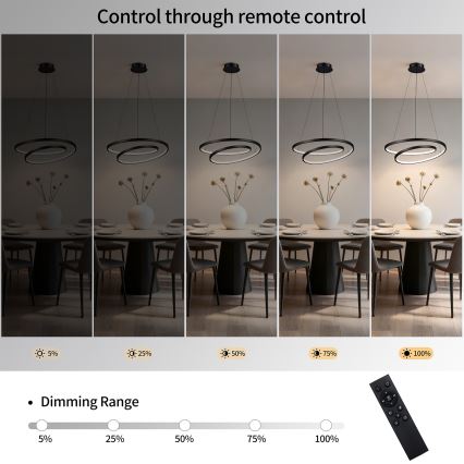 Brilagi - Lustre LED dimerizável em cabo TWISTER LED/48W/230V 3000-6000K diâmetro 50 cm preto + controlo remoto