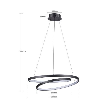 Brilagi - Lustre LED dimerizável em cabo TWISTER LED/48W/230V 3000-6000K diâmetro 50 cm preto + controlo remoto