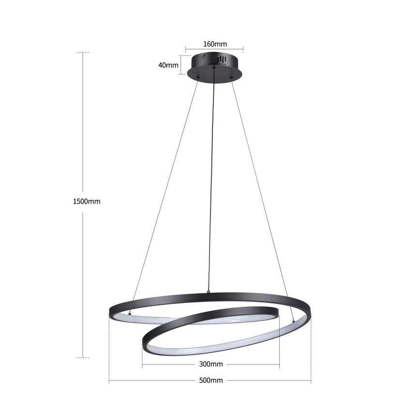 Brilagi - Lustre LED dimerizável em cabo TWISTER LED/48W/230V 3000-6000K diâmetro 50 cm preto + controlo remoto