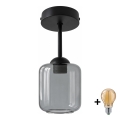 BRILAGI - LED Lustre de tecto aparente RETRO GLASS 1xE27/60W/230V Ø 14 cm preto/cinzento fumado