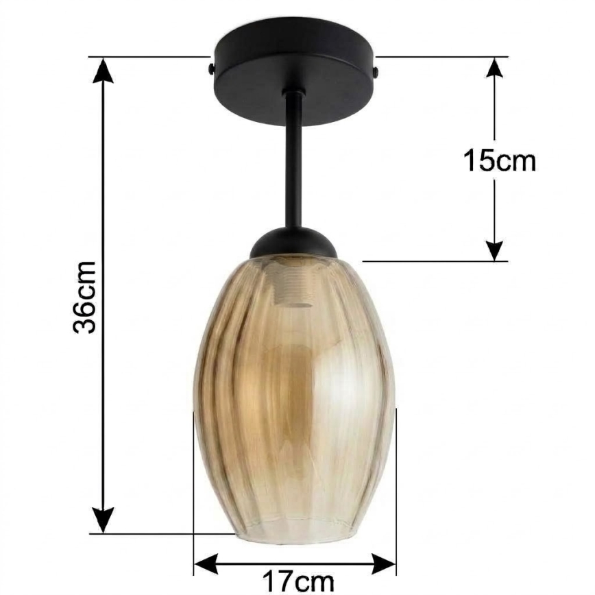 BRILAGI - Lustre LED de montagem superficial para tecto RETRO GLASS 1xE27/60W/230V Ø 17 cm preto/fumê bege