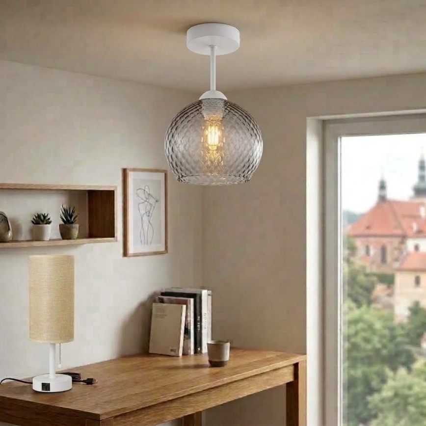 BRILAGI - LED Lustre de sobrepor RETRO GLASS 1xE27/60W/230V Ø 25 cm branco/cinza fumê
