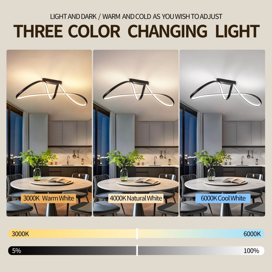 Brilagi - Plafon LED regulável TWISTER LED/60W/230V 3000-6000K preto + controlo remoto