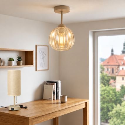 BRILAGI - LED Candeeiro de teto sobreposto RETRO GLASS 1xE27/60W/230V Ø 18 cm bege/fumê bege