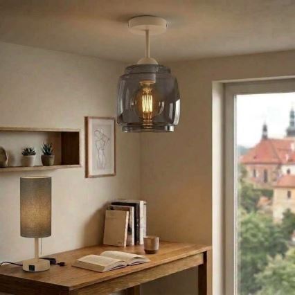 BRILAGI - LED lustre sobreposto RETRO GLASS 1xE27/60W/230V Ø 26 cm bege/cinzento fumado