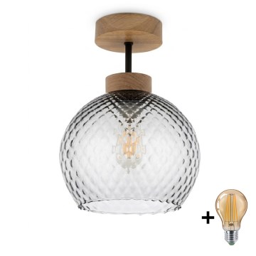 BRILAGI - LED Lustre de tecto sobreposto RETRO GLASS 1xE27/60W/230V Ø 18 cm carvalho/cinzento fumado