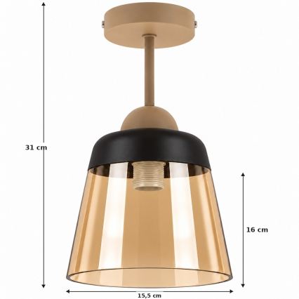 BRILAGI - LED Candeeiro de teto de sobrepor RETRO GLASS 1xE27/60W/230V Ø 15,5 cm bege/bege fumado