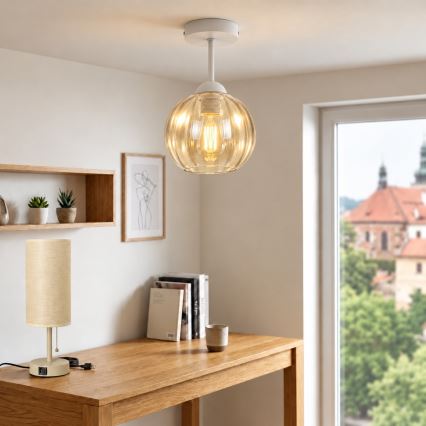 BRILAGI - LED Luminária de teto sobreposta RETRO GLASS 1xE27/60W/230V Ø 18 cm branco/bege fumê