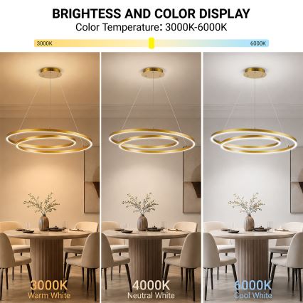 BRILAGI - Lustre LED dimerizável suspenso por cabo TWISTER LED/105W/230V 3000-6000K Ø 100 cm dourado + comando remoto