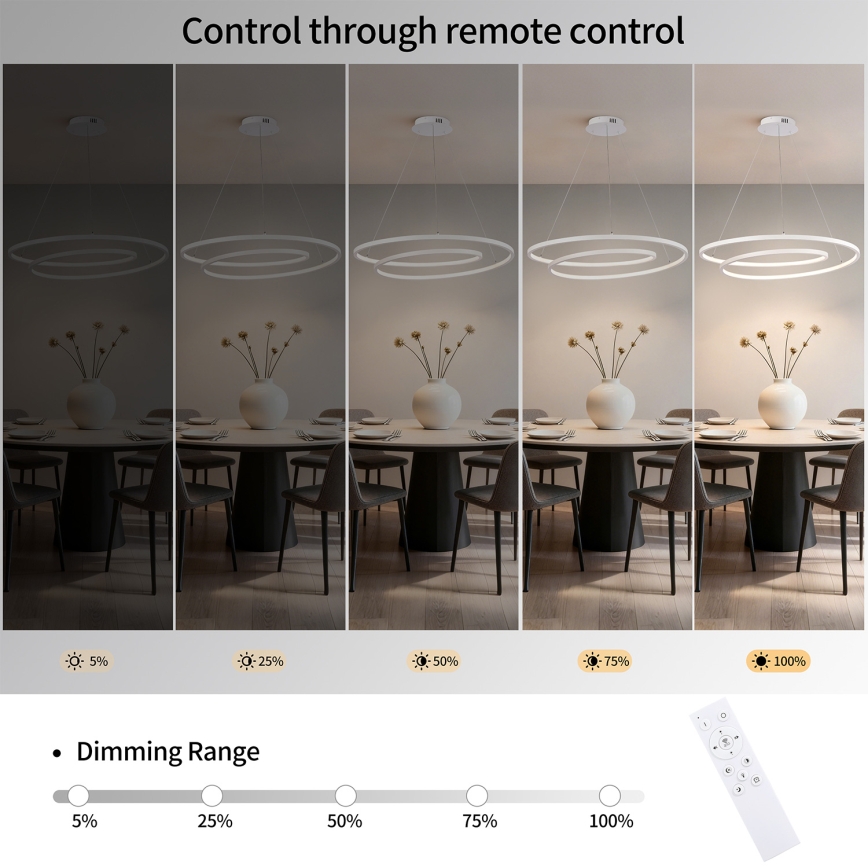 Brilagi - Candeeiro suspenso LED regulável em cabo TWISTER LED/105W/230V 3000-6000K diâmetro 100 cm branco + comando à distância