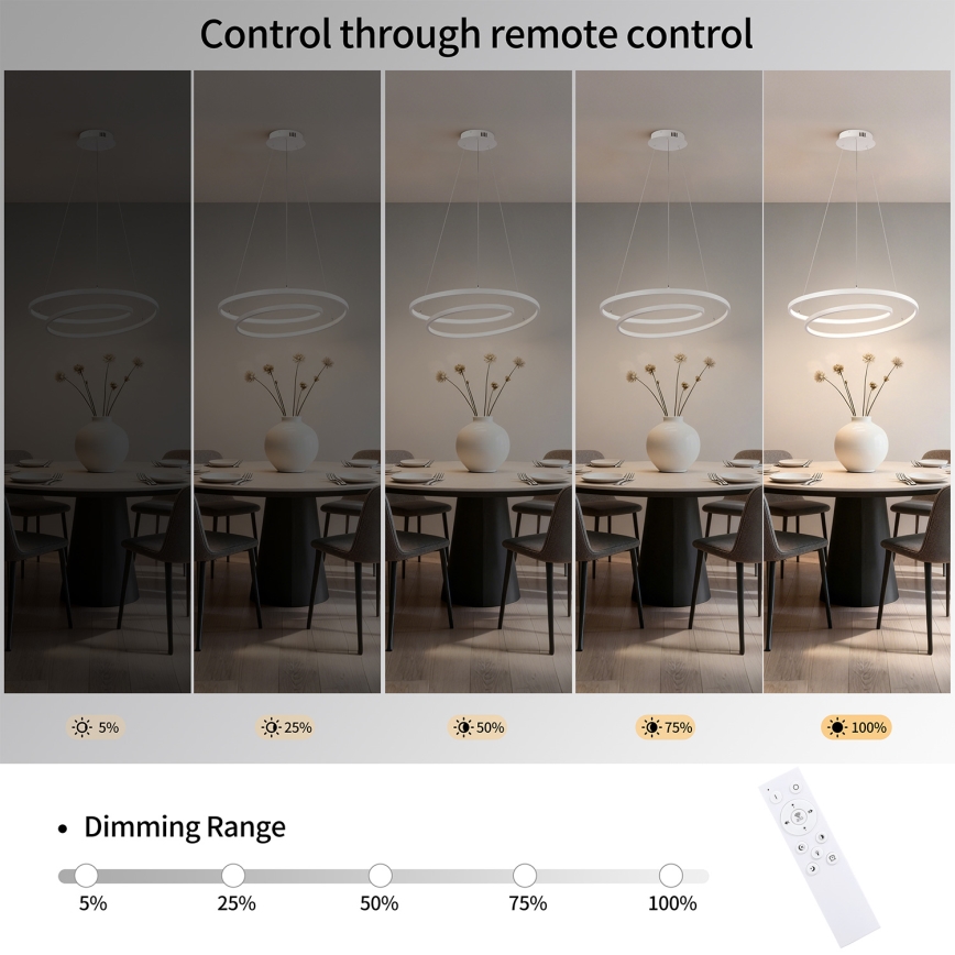Brilagi - Lustre LED dimerizável suspenso por cabo TWISTER LED/48W/230V 3000-6000K Ø 50 cm branco + comando remoto