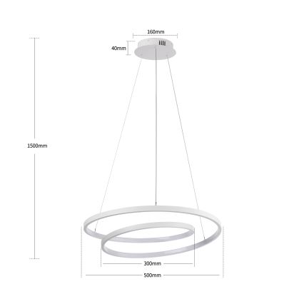 Brilagi - Lustre LED dimerizável suspenso por cabo TWISTER LED/48W/230V 3000-6000K Ø 50 cm branco + comando remoto