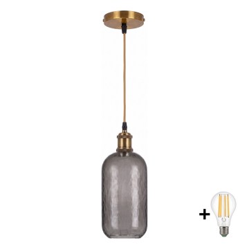 BRILAGI - LED Lustre em cabo RETRO GLASS 1xE27/60W/230V Ø 14 cm dourado/cinza fumê