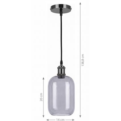BRILAGI - LED Pendente em cabo RETRO GLASS 1xE27/60W/230V Ø 14 cm preto/cinza fumê