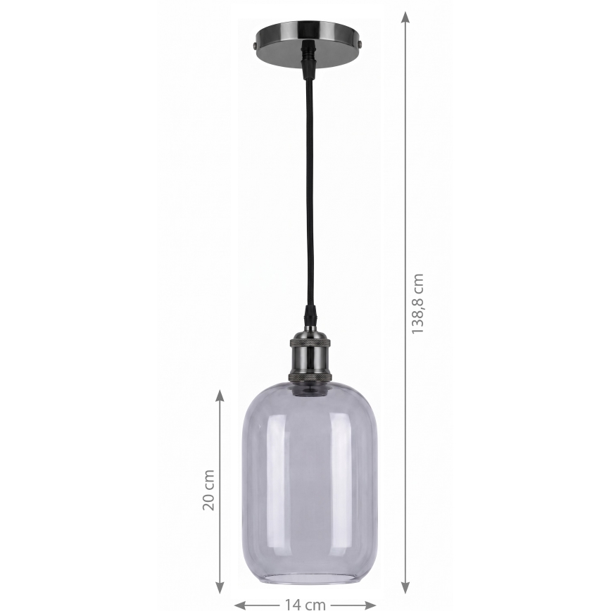 BRILAGI - LED Pendente em cabo RETRO GLASS 1xE27/60W/230V Ø 14 cm preto/cinza fumê
