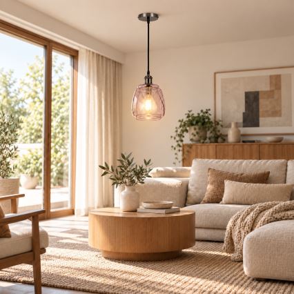 BRILAGI - Lustre LED suspenso por cabo RETRO GLASS 1xE27/60W/230V Ø 26 cm preto/cinzento fumado