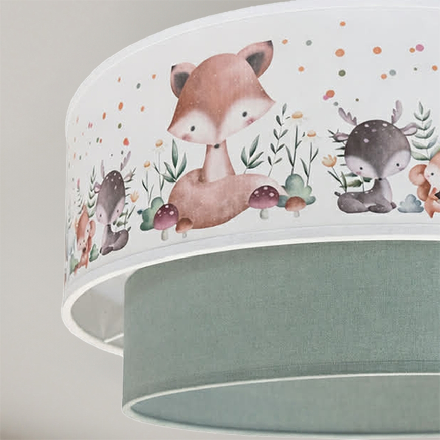 Brilagi - Lustre LED infantil suspenso por cabo BOBO 1xE27/60W/230V Ø 40 cm branco/verde/estampa de animais
