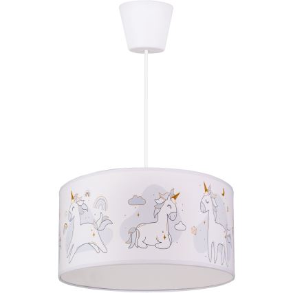 Brilagi - Lustre infantil LED suspenso por cabo BOBO 1xE27/10W/230V, Ø 35 cm, branco com unicórnios