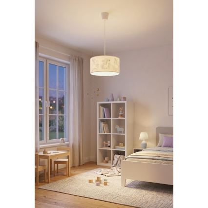 Brilagi - Lustre infantil LED suspenso por cabo BOBO 1xE27/10W/230V, Ø 35 cm, branco com unicórnios
