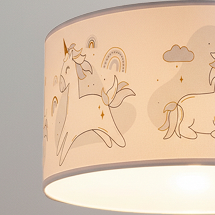 Brilagi - Lustre infantil LED suspenso por cabo BOBO 1xE27/10W/230V, Ø 35 cm, branco com unicórnios