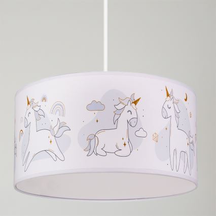 Brilagi - Lustre infantil LED suspenso por cabo BOBO 1xE27/10W/230V, Ø 35 cm, branco com unicórnios