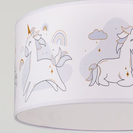 Brilagi - Lustre infantil LED suspenso por cabo BOBO 1xE27/10W/230V, Ø 35 cm, branco com unicórnios