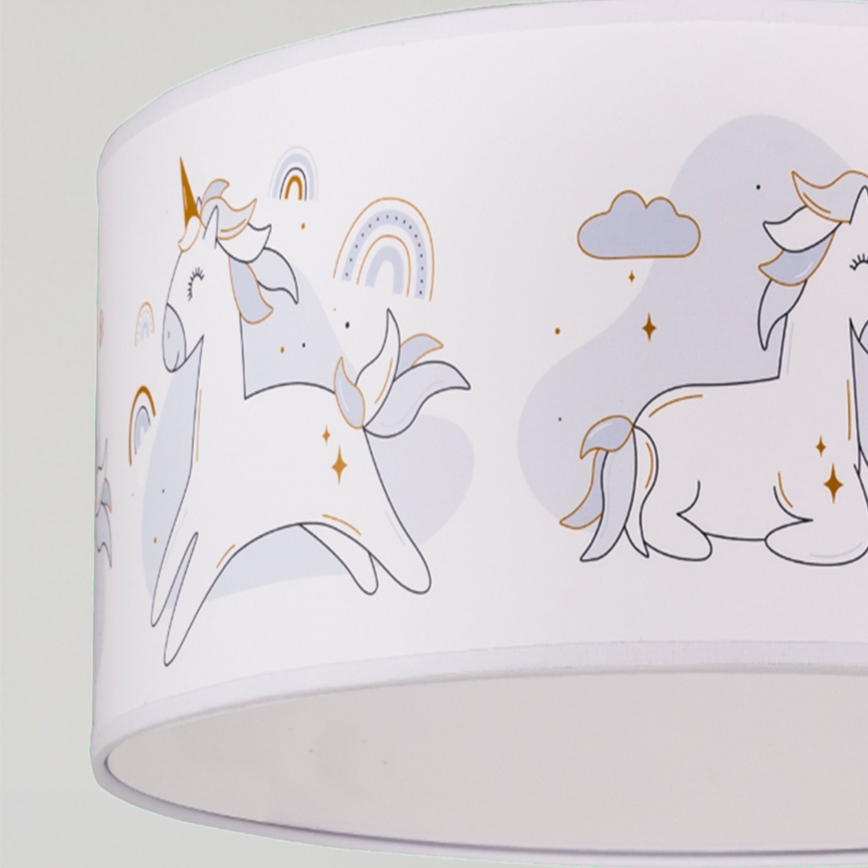 Brilagi - Lustre infantil LED suspenso por cabo BOBO 1xE27/10W/230V, Ø 35 cm, branco com unicórnios