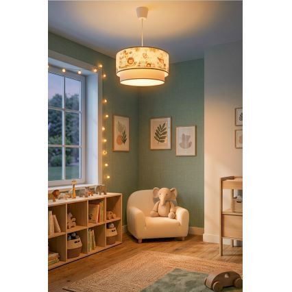 Brilagi - Lustre infantil LED suspenso por cabo BOBO 1xE27/10W/230V Ø 40 cm creme/verde/selva