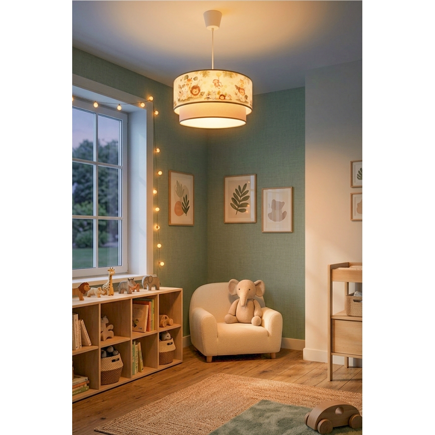 Brilagi - Lustre infantil LED suspenso por cabo BOBO 1xE27/10W/230V Ø 40 cm creme/verde/selva