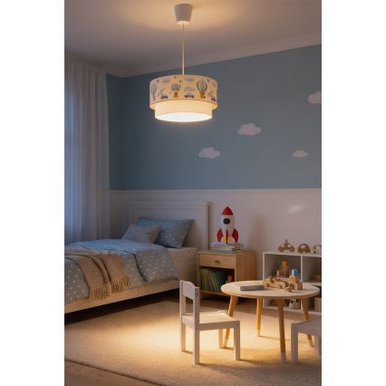 Brilagi - Candeeiro infantil LED suspenso por cabo BOBO 1xE27/60W/230V Ø 40 cm creme/azul/ursinhos