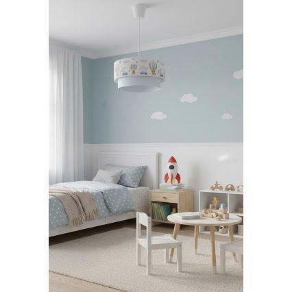 Brilagi - Candeeiro infantil LED suspenso por cabo BOBO 1xE27/60W/230V Ø 40 cm creme/azul/ursinhos
