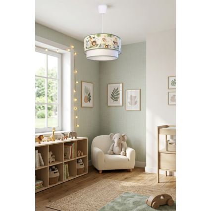 Brilagi - Lustre infantil LED suspenso por cabo BOBO 1xE27/60W/230V Ø 40 cm creme/verde/selva