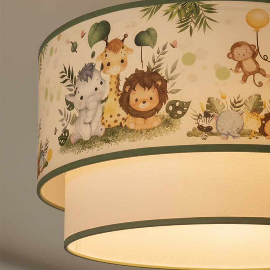 Brilagi - Lustre infantil LED suspenso por cabo BOBO 1xE27/60W/230V Ø 40 cm creme/verde/selva