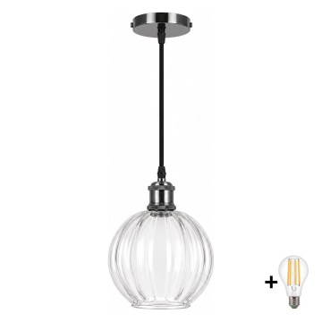 BRILAGI - LED Lustre pendente com cabo RETRO GLASS 1xE27/60W/230V Ø 18 cm preto/transparente
