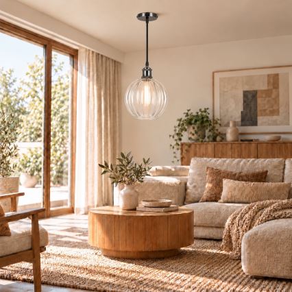 BRILAGI - LED Lustre pendente com cabo RETRO GLASS 1xE27/60W/230V Ø 18 cm preto/transparente