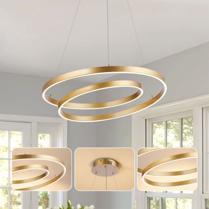 Brilagi - Lustre LED regulável suspenso por cabo TWISTER LED/48W/230V 3000-6000K Ø 50 cm dourado + comando remoto
