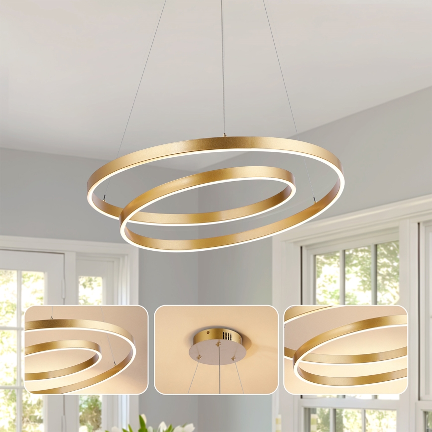 Brilagi - Lustre LED regulável suspenso por cabo TWISTER LED/48W/230V 3000-6000K Ø 50 cm dourado + comando remoto