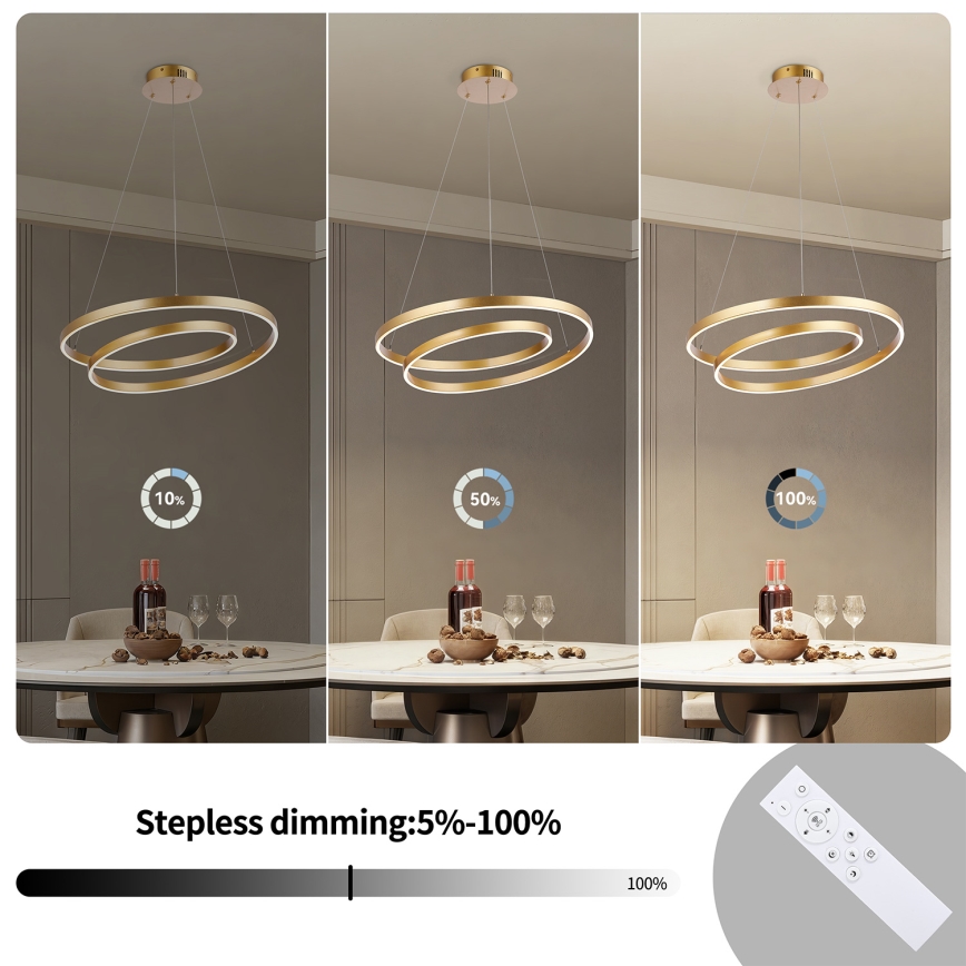 Brilagi - Lustre LED regulável suspenso por cabo TWISTER LED/48W/230V 3000-6000K Ø 50 cm dourado + comando remoto