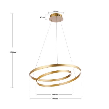 Brilagi - Lustre LED regulável suspenso por cabo TWISTER LED/48W/230V 3000-6000K Ø 50 cm dourado + comando remoto