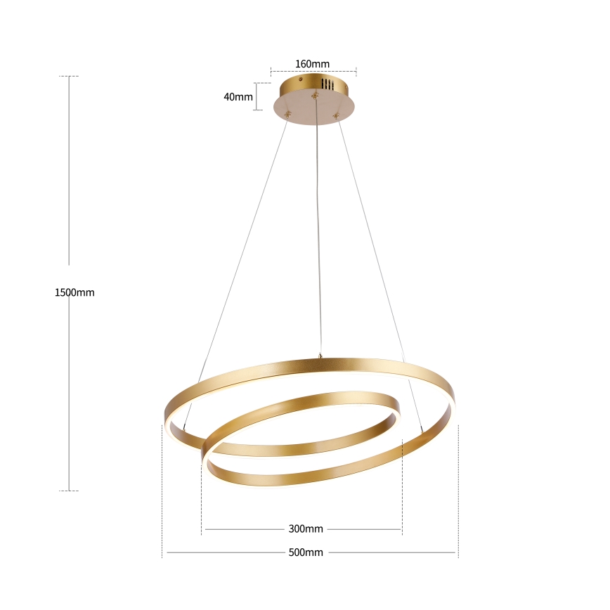 Brilagi - Lustre LED regulável suspenso por cabo TWISTER LED/48W/230V 3000-6000K Ø 50 cm dourado + comando remoto