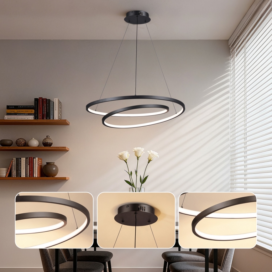 Brilagi - Lustre LED dimerizável suspenso por cabo TWISTER LED/75W/230V 3000–6000K Ø70 cm preto + comando à distância