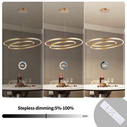 Brilagi - Lustre LED regulável suspenso por cabo TWISTER LED/105W/230V 3000–6000K, diâmetro 100 cm, dourado + controlo remoto