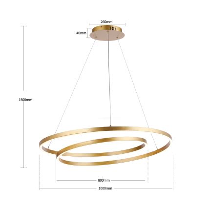 Brilagi - Lustre LED regulável suspenso por cabo TWISTER LED/105W/230V 3000–6000K, diâmetro 100 cm, dourado + controlo remoto