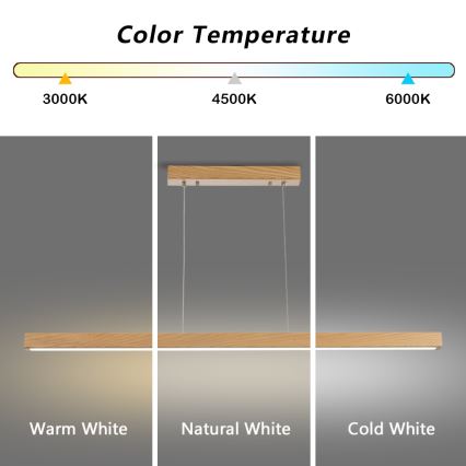 Brilagi - Lustre LED regulável suspenso por cabo OAK SMART LED/30W/230V Wi-Fi Tuya carvalho + comando remoto
