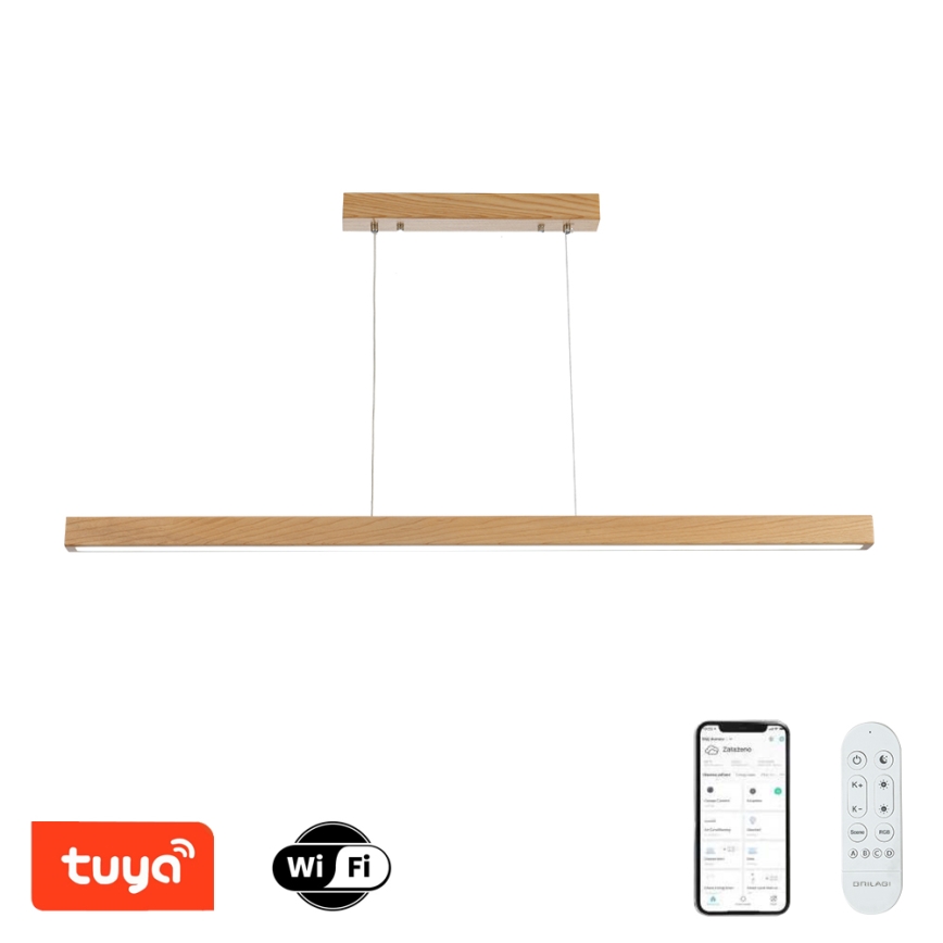 Brilagi - Lustre LED regulável suspenso por cabo OAK SMART LED/30W/230V Wi-Fi Tuya carvalho + comando remoto