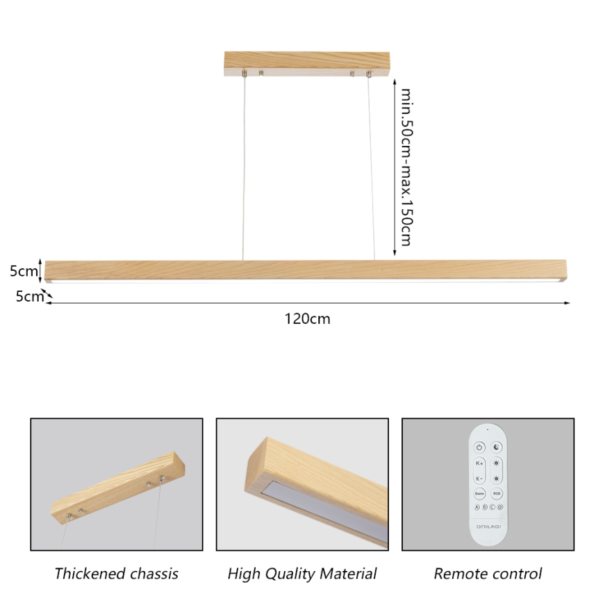 Brilagi - Lustre LED regulável suspenso por cabo OAK SMART LED/30W/230V Wi-Fi Tuya carvalho + comando remoto