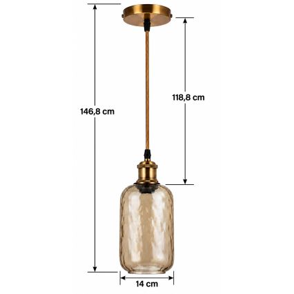 BRILAGI - Candeeiro LED suspenso por cabo RETRO GLASS 1xE27/60W/230V Ø 14 cm dourado/castanho fumado