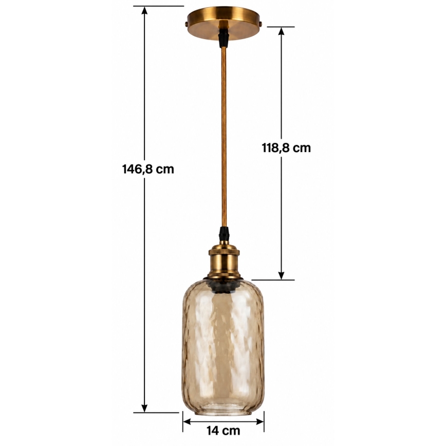 BRILAGI - Candeeiro LED suspenso por cabo RETRO GLASS 1xE27/60W/230V Ø 14 cm dourado/castanho fumado