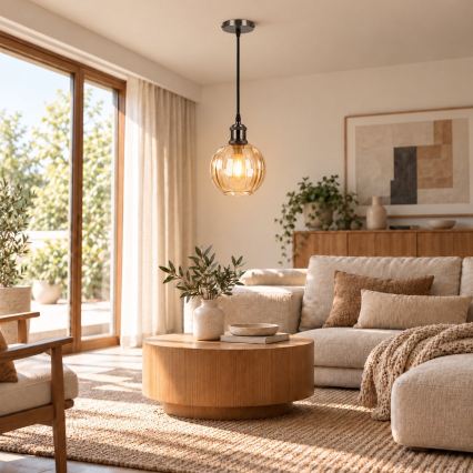 BRILAGI - LUSTRE LED suspenso por cabo RETRO GLASS 1xE27/60W/230V Ø 18 cm preto/castanho fumado